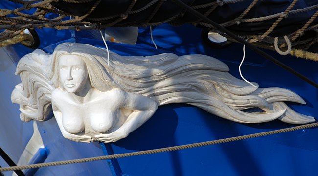 Figurehead of sailing ship as teaser