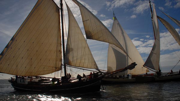 Sailing regatta on flat-bottomed ships