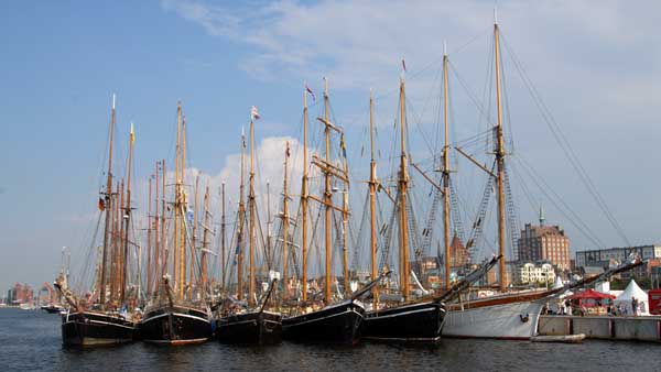 Sailing ships in the city habour at the Hanse Sail Rostock