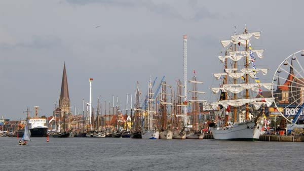 Sailing ships in the city habour of Rostock